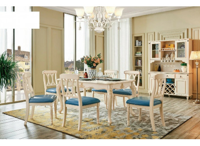 Iesszëmmer Miwwelen Iessdësch 6 x Stull Iess Set Holz Kichen Grupp Garnitur Nei 7tlg.