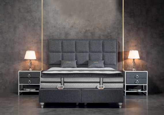 Schlofkummer Set Gro Bett Design Modern Luxus 2x Nuetsdëscher 3 Deeler