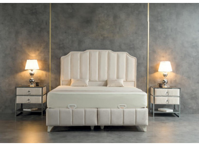 Schlofkummer Set Beige Metallbett Luxus 2x Nuetsschränk Elegantes 3tlg