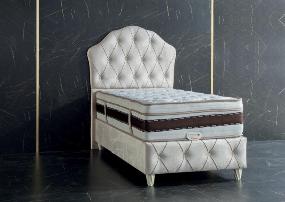Bett wäiss Eenzelbett Schlofkummer Boxspringbett Chesterfield Stil Better