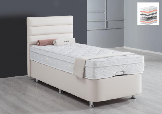 Bett beige Eenzelbett Metall Modern Schlofzëmmer Better Miwwelen 120x200