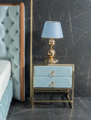 Schlofzëmmer Set Wäiss Metallbett Chesterfield Luxus Stil 2x Nuetsdëscher 3tlg.