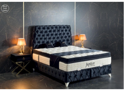 Schlofzëmmer Set Schwaarz Bett Nuetsdësch Chesterfield Better Miwwelen Samt 3 Deeler.