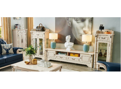 3-Stéck Wunnwand TV Lowboard Elegant Vitrin Wunnzëmmer Design Klassesch