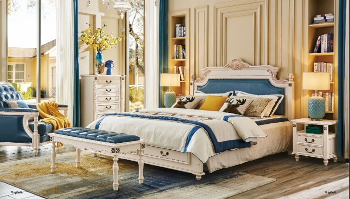 Designer Polster Duebeltbett Better Bett Schlofzëmmer Eebett Lieder Kolonial Stil