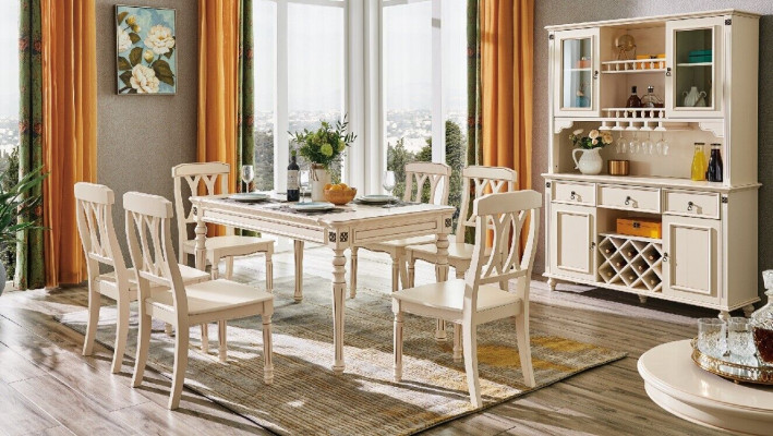 Iesszëmmer Iessdësch 6 x Still Iess Garnitur Set Holz Kichen Dësch Grupp 7tlg. Nei