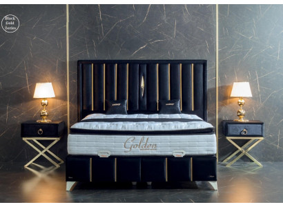 Luxus-Schlofkummer Samt Metallbett Duebelbett 2x Nuetsdësch Better Miwwelen 3 Stécker.