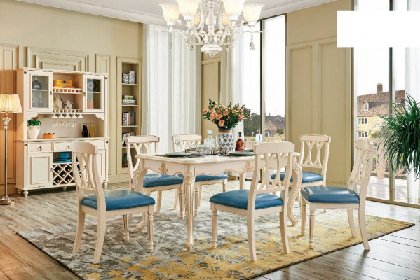 Iesszëmmer Iessdësch 6 x Still Iess Set Holz Kichen Grupp Schaf Miwwelen Neien 7 Stéck.