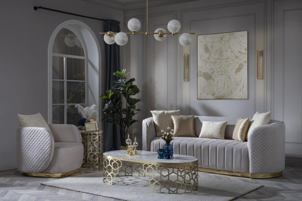 Oval Canapé Drësëtzeger Canapéë Miwwelen Sofa Ariichtung Wunnzëmmer Samett