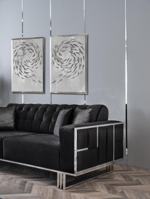 Dräisëtzer Canapé Canapé Miwwelen Ariichtung Canapéen Canapéen Schwaarz Polsterung