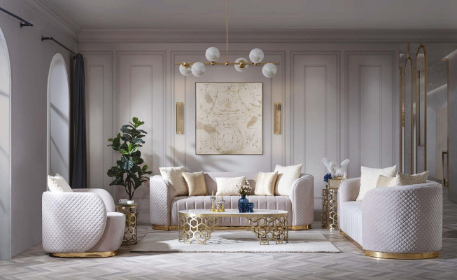 Luxus Sofa Oval Sofagarnitur Set Polster Miwwelen 3+2+1 Samett Textil 3tlg.