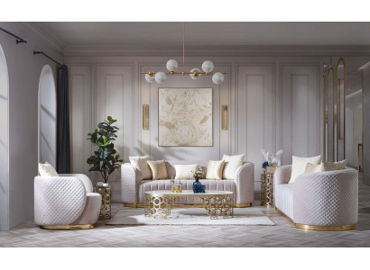 Luxus Sofa Oval Sofagarnitur Set Polster Miwwelen 3+2+1 Samett Textil 3tlg.