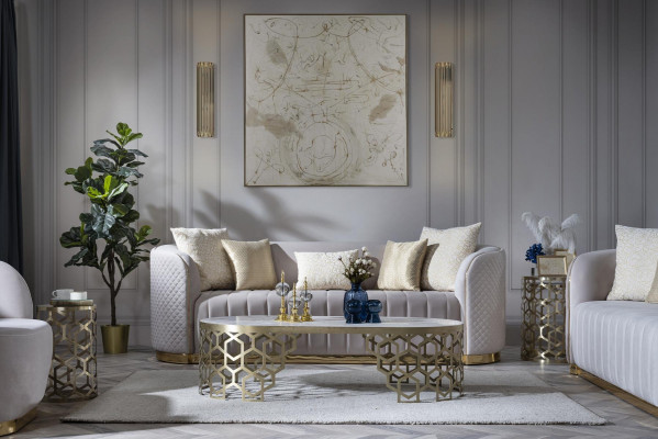 Luxus Sofa Oval Sofagarnitur Set Polster Miwwelen 3+2+1 Samett Textil 3tlg.
