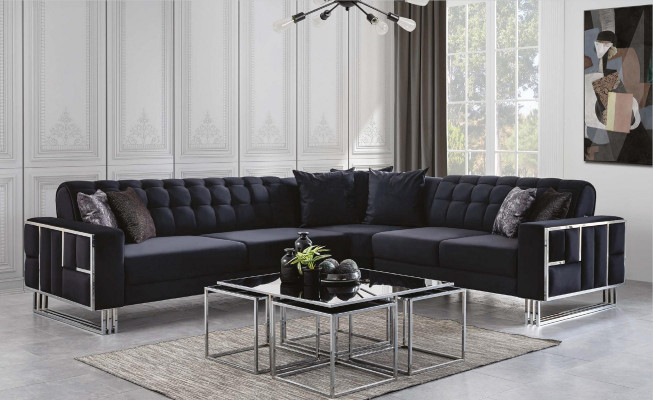 Luxus Ecksofa Textil Couchen Miwwelen Eckgarnitur Metall Elementer Canapé Sofa