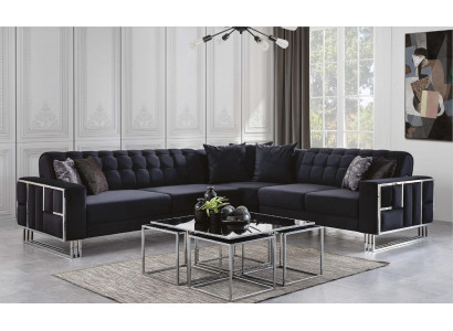 Luxus Ecksofa Textil Couchen Miwwelen Eckgarnitur Metall Elementer Canapé Sofa