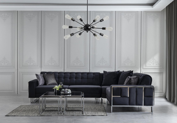 Luxus Ecksofa Textil Couchen Miwwelen Eckgarnitur Metall Elementer Canapé Sofa