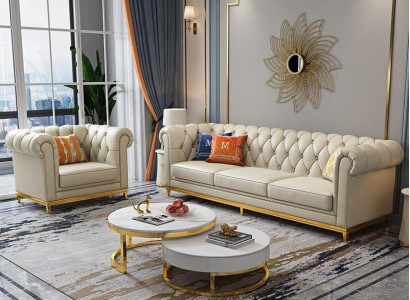 Design Wunnlandschaft Sofagarnitur 3+1 Sëtzer Ledersofa Wunnzëmmer