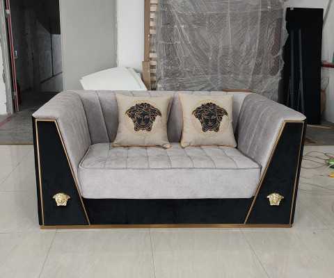 Luxus Sofa 2-Sëtzer Miwwelen Design Polster schwaarz Textil Samt Sofas Couchen