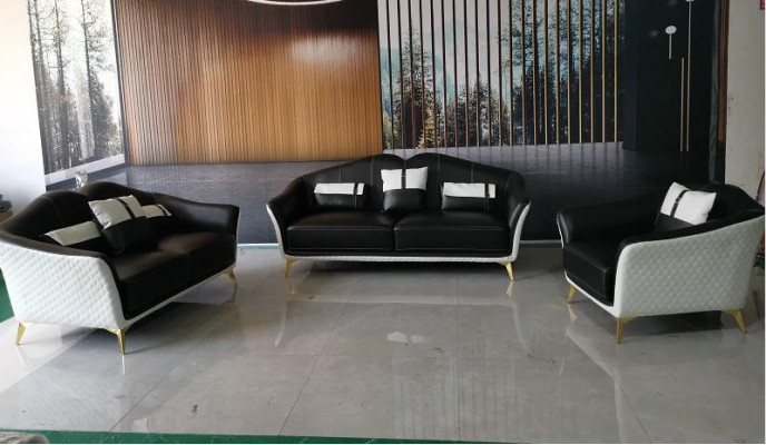 Schwaarz Sofagarnitur 3+2+1 Set Wunnlandschaft Sofa Couch Garnitur Ledersofa Nei