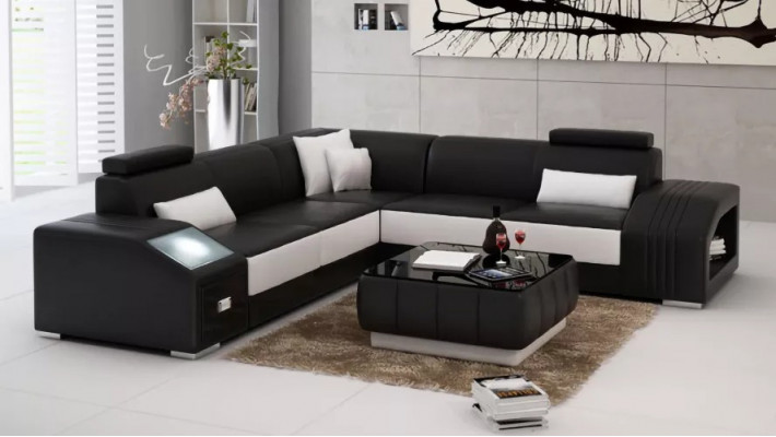 Léierpolster Design Ecksofa Canapé Sofa L Form Wunnlandschaft Wunnzëmmer Eckcanapé