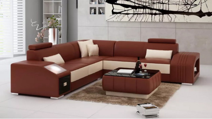 Léierpolster Design Ecksofa Canapé Sofa L Form Wunnlandschaft Wunnzëmmer Eckcanapé