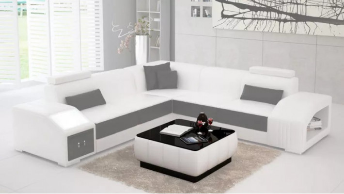Léierpolster Design Ecksofa Canapé Sofa L Form Wunnlandschaft Wunnzëmmer Eckcanapé