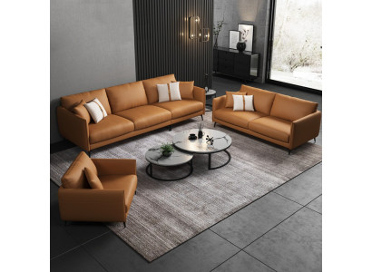 Sitzgrupp 3+2+1 Sëtz Ledersofa Canapé Wohnlandschaft Garnitur Design Modern