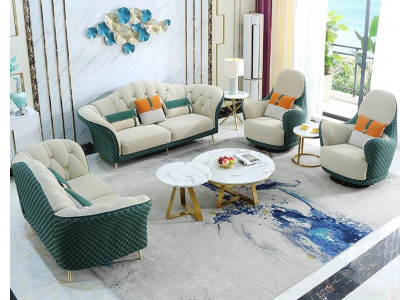 Sofa Garnitur 3+2+1 Sëtzer Lieder Sofa Couch Garnitur Design Beige Gréng