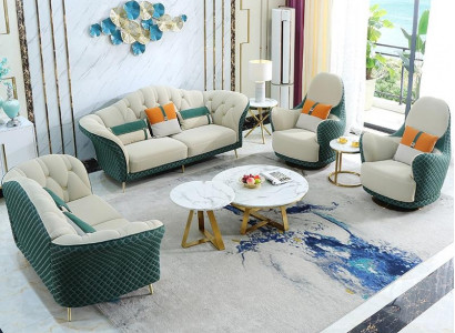 Sofa Garnitur 3+2+1 Sëtzer Lieder Sofa Couch Garnitur Design Beige Gréng