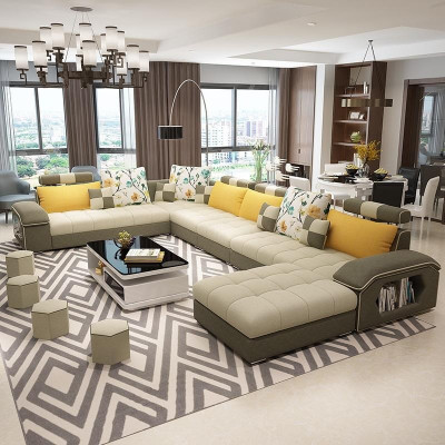 Eck Ecksofa U-Form Wunnlandschaft Sofa Couch Garnitur Polster Stoff Sofas Lieder