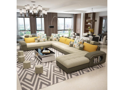 Eck Ecksofa U-Form Wunnlandschaft Sofa Couch Garnitur Polster Stoff Sofas Lieder