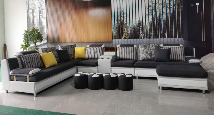 Eckcouch an U-Form Wunnlandschaft Canapé Pouf Ecke Garnitur Stoff Canapéen Nei