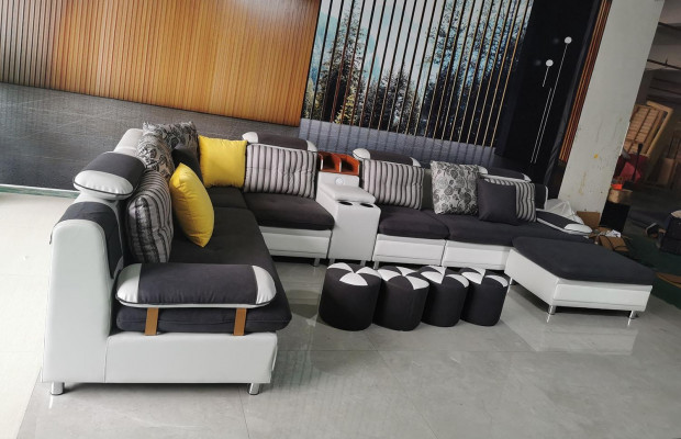 Eckcouch an U-Form Wunnlandschaft Canapé Pouf Ecke Garnitur Stoff Canapéen Nei