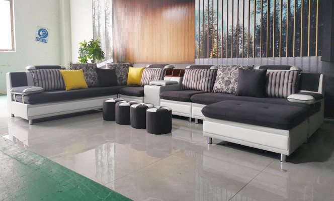 Eckcouch an U-Form Wunnlandschaft Canapé Pouf Ecke Garnitur Stoff Canapéen Nei