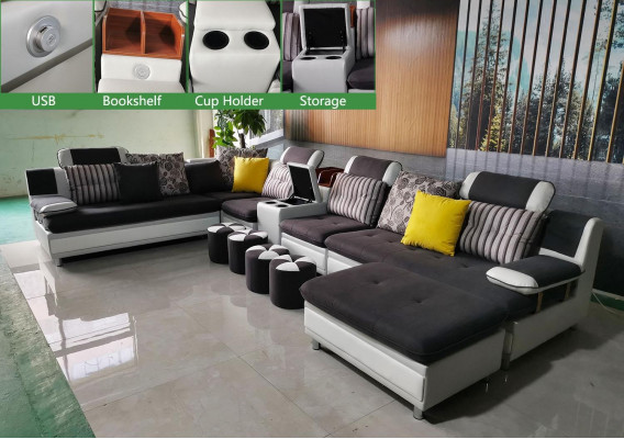 Eckcouch an U-Form Wunnlandschaft Canapé Pouf Ecke Garnitur Stoff Canapéen Nei