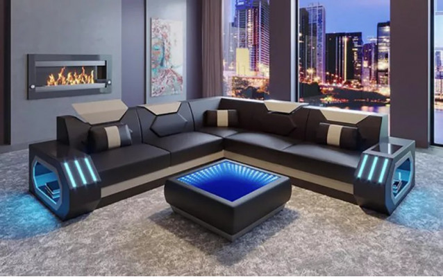 Ecksofa Liederpölster Design Wunnzëmmer Eckcouch Couch Sofa L Form Wunnlandschaft