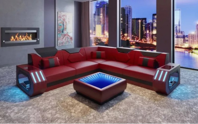 Ecksofa Liederpölster Design Wunnzëmmer Eckcouch Couch Sofa L Form Wunnlandschaft