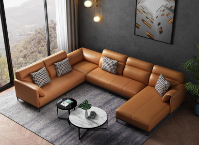 Wohnzëmmer Eckcouch Design Ecksofa Miwwelen Liederpolster Canapé Sofa