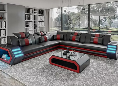 Wunnzëmmer Design Echecouch Ecksofa Miwwelen Liederpolster Couch Sofa L Form + Dësch
