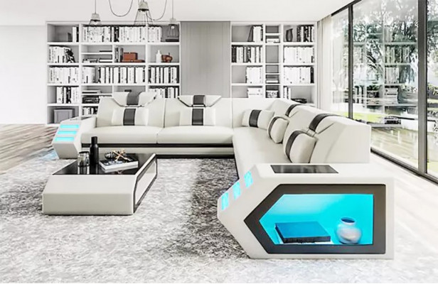 Wunnzëmmer Design Echecouch Ecksofa Miwwelen Liederpolster Couch Sofa L Form + Dësch