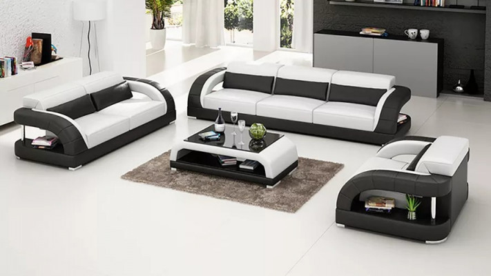 Ledersofa Sofagarnitur 3+2+1 Sëtzer + Couchtisch Ledersofa Modern Sofa