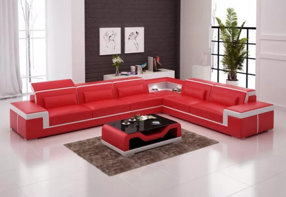 Design Wunnzëmmer Ecksofa Miwwelen Eckcouch Ledercoussin Couch Sofa L Form + Dësch