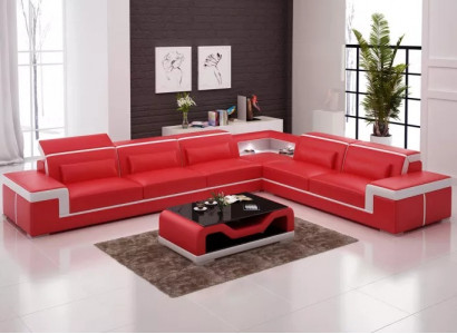 Design Wunnzëmmer Ecksofa Miwwelen Eckcouch Ledercoussin Couch Sofa L Form + Dësch