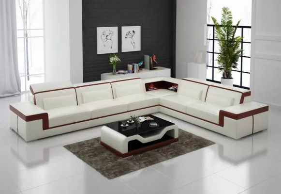 Design Wunnzëmmer Ecksofa Miwwelen Eckcouch Ledercoussin Couch Sofa L Form + Dësch