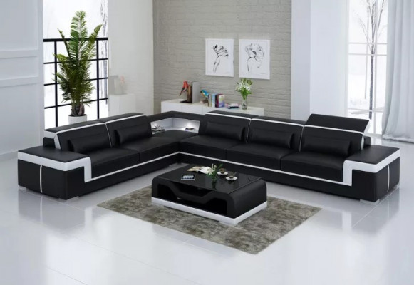 Design Wunnzëmmer Ecksofa Miwwelen Eckcouch Ledercoussin Couch Sofa L Form + Dësch