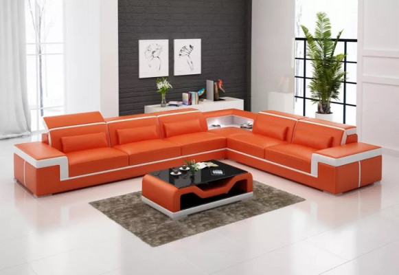 Design Wunnzëmmer Ecksofa Miwwelen Eckcouch Ledercoussin Couch Sofa L Form + Dësch