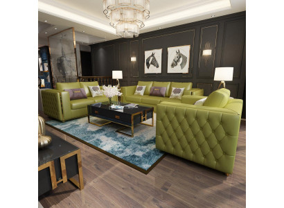 Wunnlandschaft Sofagarnitur 3+2+1 Sëtz Ledersofa Couch Garnitur Chesterfield