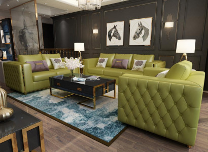 Wunnlandschaft Sofagarnitur 3+2+1 Sëtz Ledersofa Couch Garnitur Chesterfield
