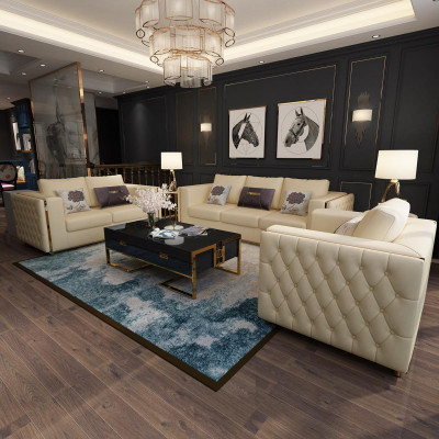 Wunnlandschaft Sofagarnitur 3+2+1 Sëtz Ledersofa Couch Garnitur Chesterfield