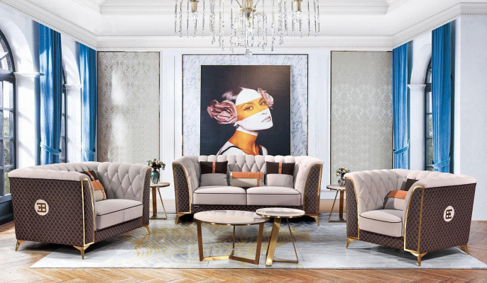 Exklusiv Gepolstert Miwwelen 32-sëtzeger Canapé Garnitur 2tl. Designer Wunnlandschaft